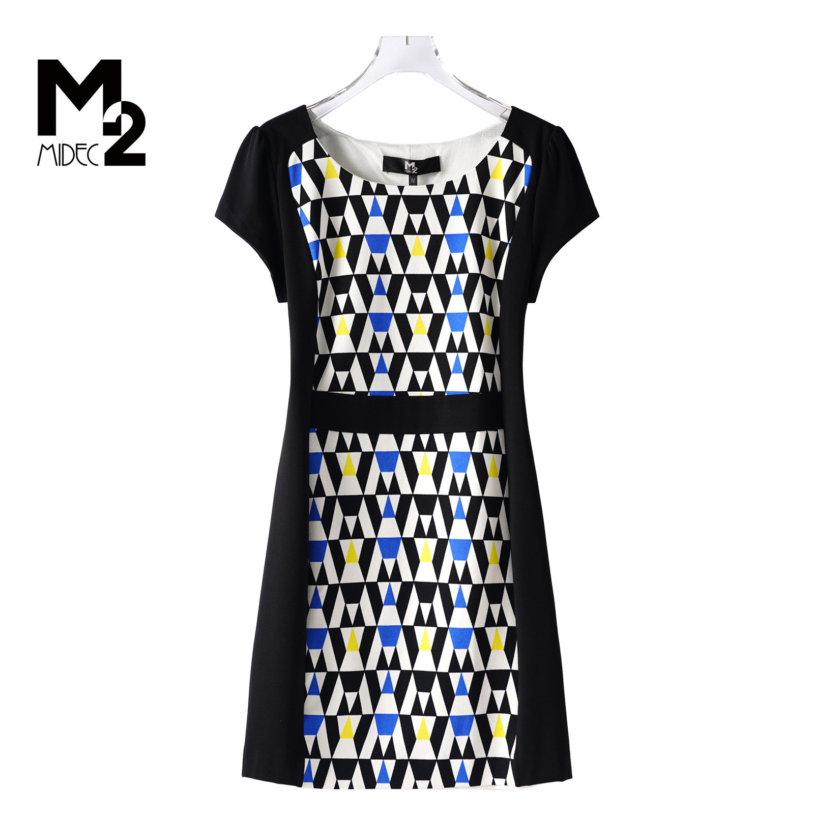 M2折扣店夏新款宽松大码收腰显瘦中年妈妈时尚短袖雪纺连衣裙