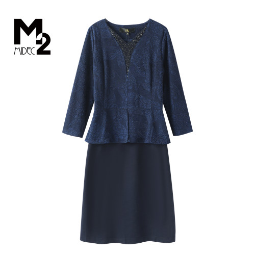 M2折扣店春秋妈妈假两件连衣裙