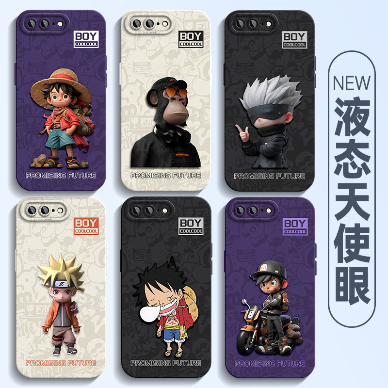 适用于苹果7plus手机壳潮牌卡通8路飞iPhone7液态硅胶软壳索隆se2/3动漫防摔鸣人外壳2023新款天使眼保护套