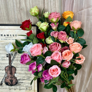 单支玫瑰仿真假花束绢花人造塑料花高级感客厅摆件婚庆花艺成品