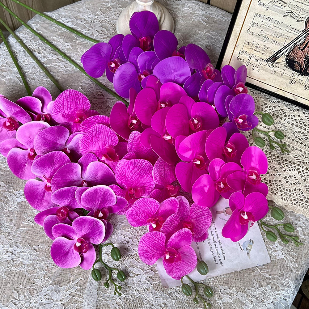 9头胶片蝴蝶兰仿真假花绢花婚庆礼堂花排花艺装饰高级感客厅摆件