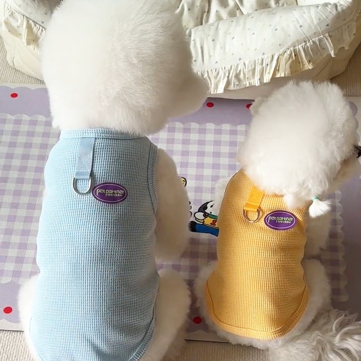 2025新款狗狗衣服春秋款小型犬比熊泰迪博美幼犬可牵引华夫格背心