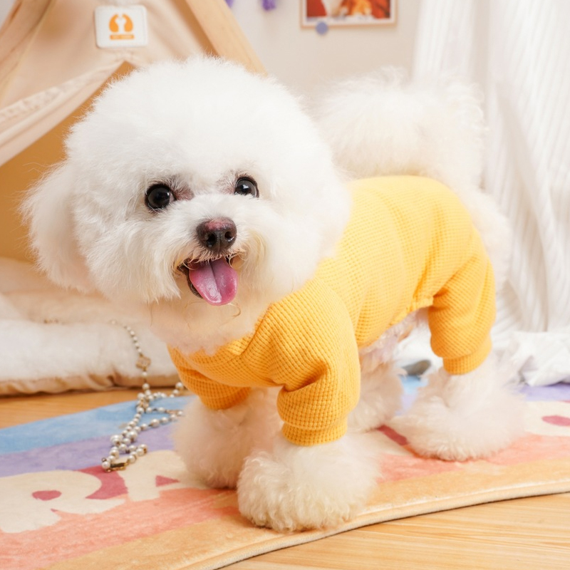 2024新款狗狗衣服春秋款家居服小型犬比熊泰迪可牵引华夫格四脚衣
