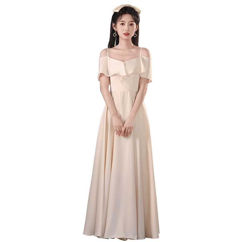 香槟色缎面伴娘服2025新款夏小众
