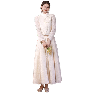 新中式伴娘服女2025新款冬季长袖姐妹服伴娘团礼服裙气质平时可穿