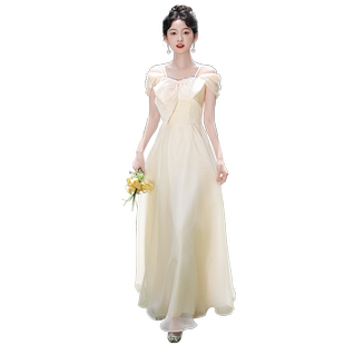 香槟色伴娘服2025新款夏小众高级感仙气质结婚姐妹团礼服裙成人礼
