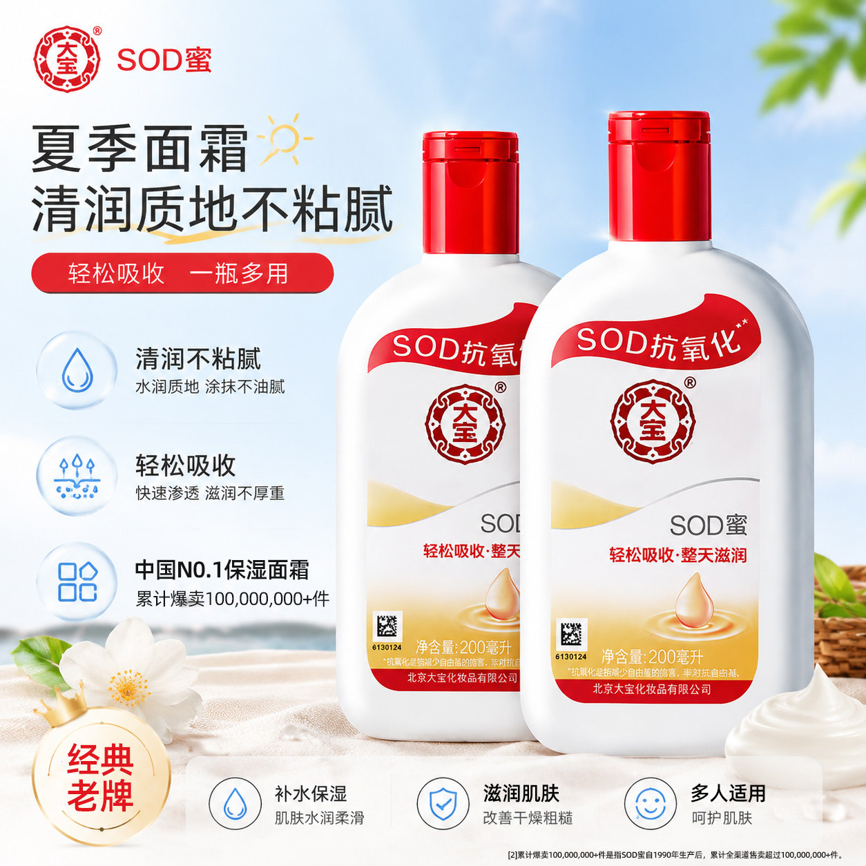 大宝SOD蜜乳液面霜保湿补水滋润秋冬不油腻女男身体乳官方正品