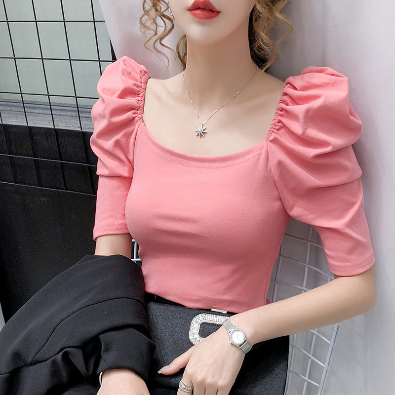 Famous chic Hong Kong flavor have cash less than that is registered in the accounts square neck clavicle jacket design Bubble Short sleeved T-shirt Women's wear ins tidein the Women's clothing/Boutique , 派克服 category - from Buy2taobao.com to provide professional Taobao agent buy service
