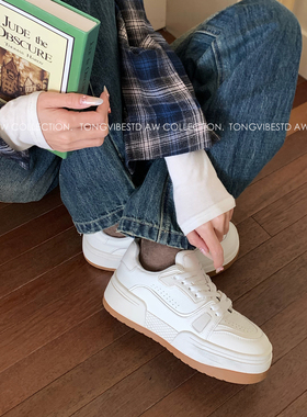 潼潼TONG小个子增高小白鞋女厚底2026春夏季新款百搭真皮休闲板鞋