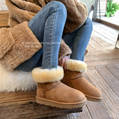 保暖棉鞋 潼潼TONG翻边羊皮毛一体厚薄底中筒雪地靴女2025冬季 新款