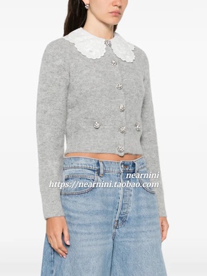Nearnini法式娃娃领灰色开衫