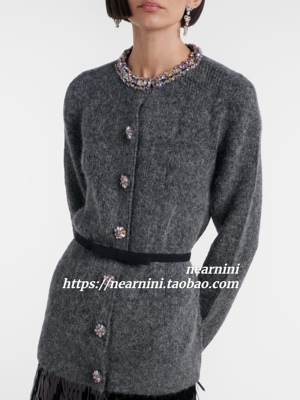 早春灰彩水钻千金风针织开衫