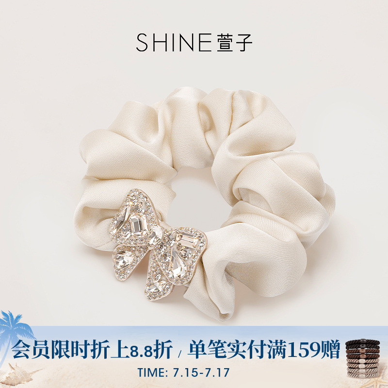 SHINE萱子饰品午后香槟系列优雅闪耀蝴蝶结缎面发圈气质皮筋发绳