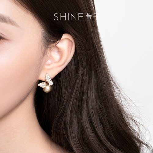 SHINE萱子高闪蝴蝶仿珍珠耳钉