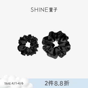 SHINE萱子饰品优雅精致黑色水晶大肠发圈缎面皮筋发绳女生日礼物