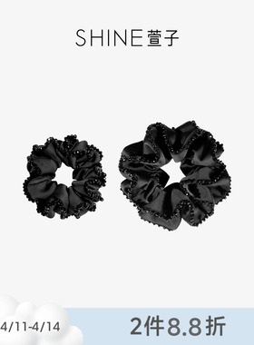 SHINE萱子饰品优雅精致黑色水晶大肠发圈缎面皮筋发绳女生日礼物