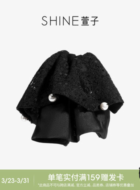 SHINE萱子饰品优雅双层蕾丝珍珠抓夹经典百搭黑色发夹生日礼物