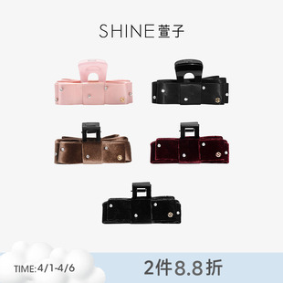 SHINE萱子饰品简约气质蝴蝶结抓夹优雅精致鲨鱼夹丝绒发饰