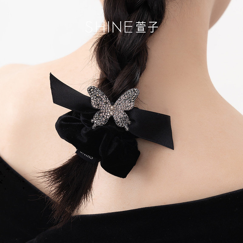 SHINE萱子饰品蝴蝶结发圈优雅精致发饰发绳丝绒布艺皮筋