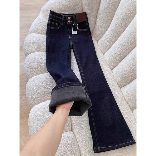 加绒加厚微喇牛仔裤女2025新款秋冬高腰显瘦小个子喇叭马蹄长裤子