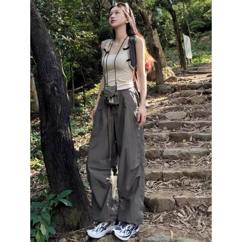 美式降落伞工装裤女春季薄款2026新款高腰显瘦宽松垂感速干运动裤