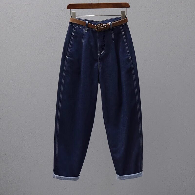 牛仔镰刀裤女秋冬高腰宽松显瘦深蓝老爹灯笼裤百搭休闲香蕉哈伦裤