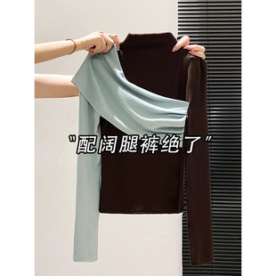 内搭打底衫 修身 上衣 t恤女秋冬2025新款 设计感撞色拼接半高领长袖