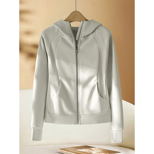 鱼骨拉链开衫 今年流行爆款 上衣 2025新款 白花灰连帽卫衣外套女冬季