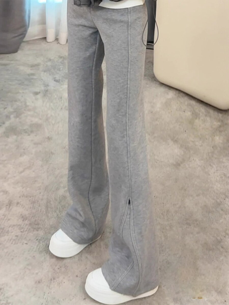 美式微喇运动裤女秋冬加绒加厚保暖高腰马蹄喇叭裤直筒运动卫裤潮