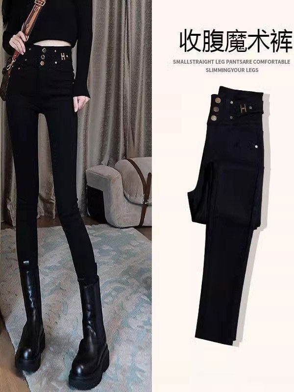 黑色小脚打底裤女秋季新款韩系外穿高腰修身显瘦百搭魔术铅笔长裤
