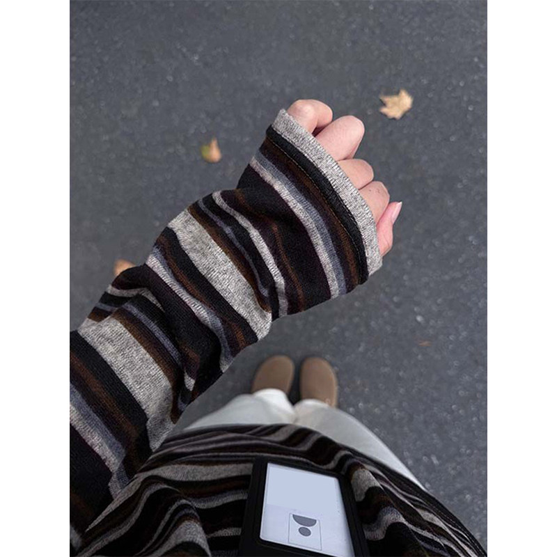 中长款咖色条纹针织衫女装春新款韩系慵懒风巨好看的打底衫0124e,女装/女士精品,T恤,淘宝优惠券,粉丝福利购,淘宝优惠卷