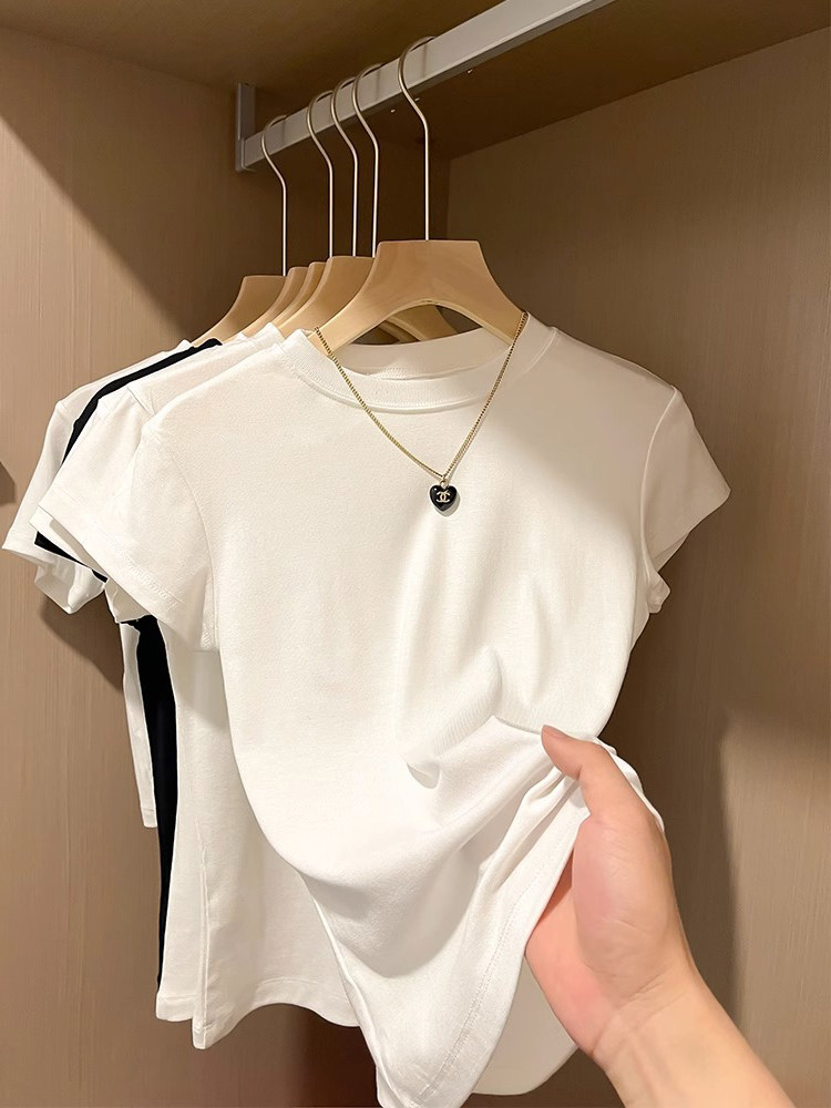 白色短袖T恤女2025年春秋新款薄款修身显瘦简约正肩体恤半袖上衣