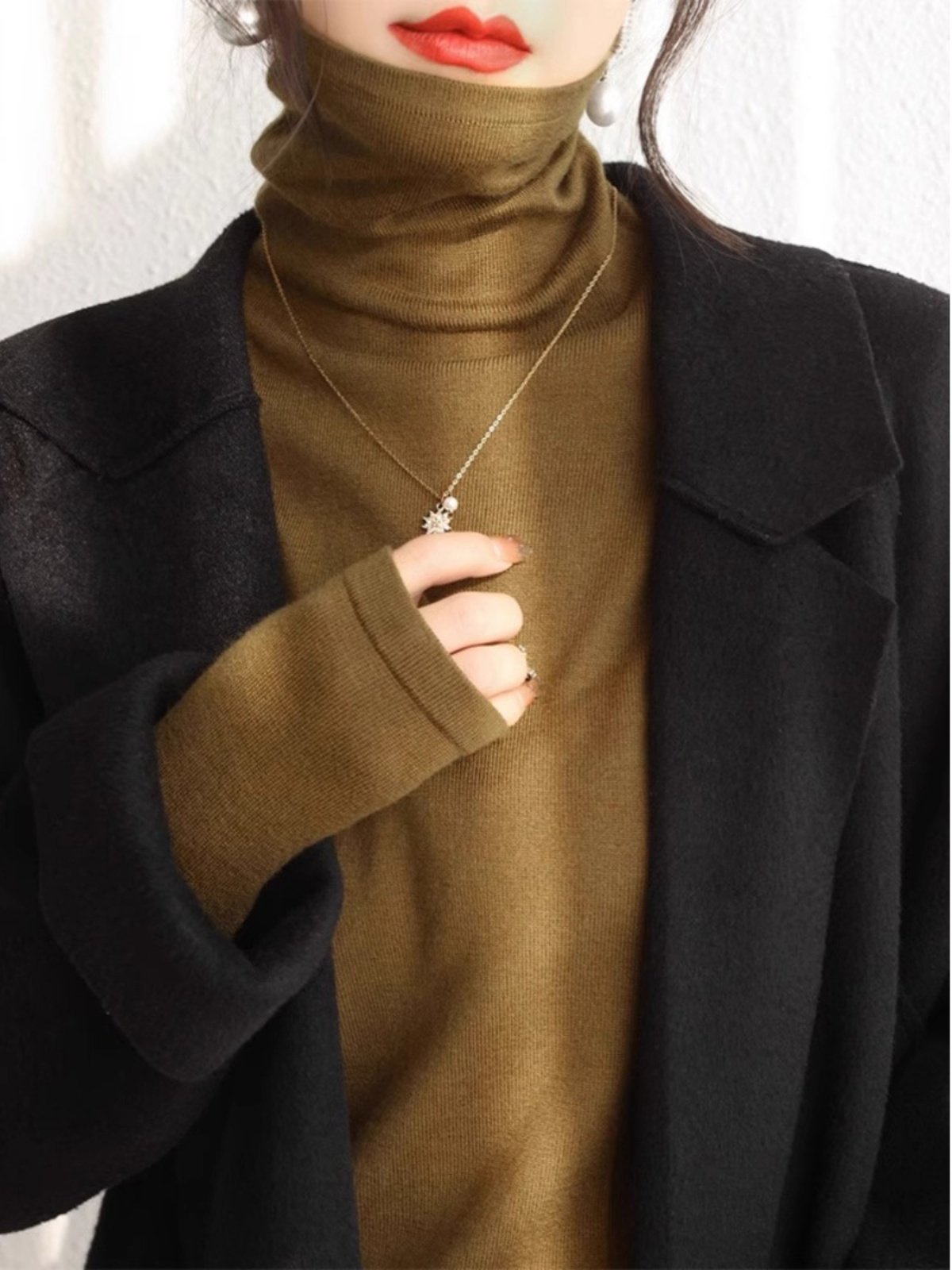 堆堆领针织毛衣女秋冬配羊毛大衣内搭叠穿上衣软糯保暖高领打底衫