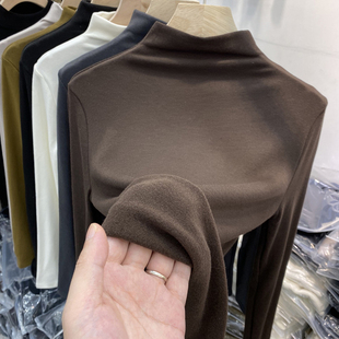 T恤百搭1221k1 显瘦长袖 秋冬女打底衫 美拉德磨毛高领内搭洋气大码