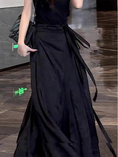 高个子加长款黑色半身裙女秋季大码法式气质裙子高级垂感拖地长裙