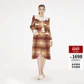 lefame拉飞姆海马毛修身 H型撞色游牧格纹大衣