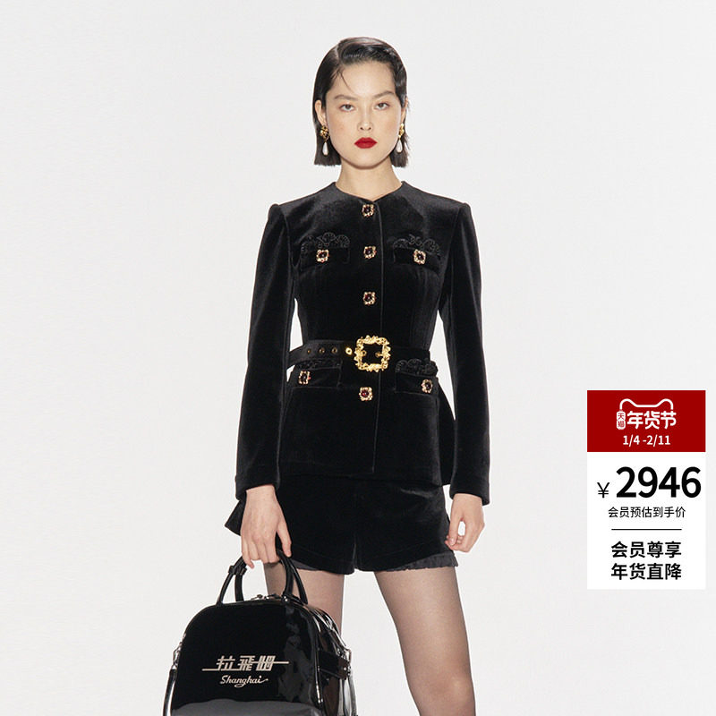 【迪丽热巴、徐璐同款】lefame拉飞姆宫廷风修身丝绒外套女士上衣