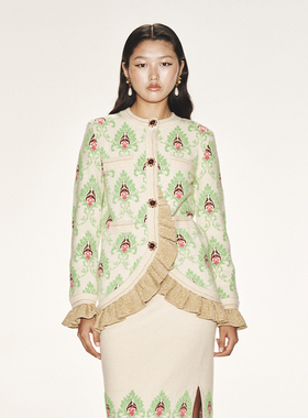 lefame拉飞姆古典贵气宫廷提花合体型针织开衫