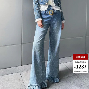 女 百搭做旧休闲牛仔长裤 lefame拉飞姆2025秋季 高腰直筒锥形阔腿裤