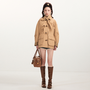 lefame拉飞姆2026早春新品 学院风立体花朵风衣外套上衣女 时尚