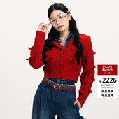 立体蝴蝶结装 lefame拉飞姆2026春季 新款 饰牛仔拼接针织毛衣外套女