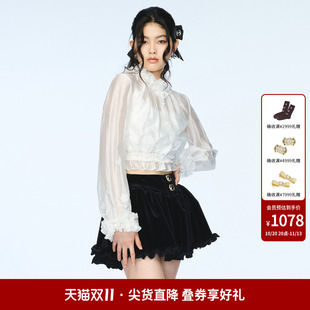 lefame拉飞姆春秋高级洛可可浪漫层叠荷叶边装饰上衣女