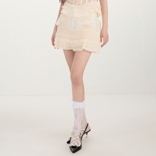 lefame拉飞姆2026春季新款时尚网纱欧根纱洛可可蕾丝绣花半裙女