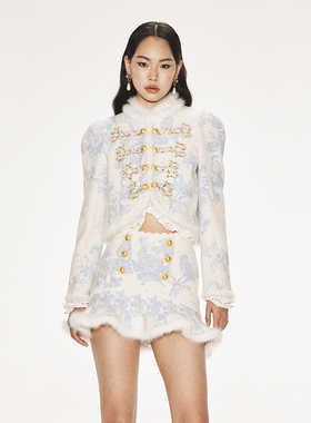 【明星同款】lefame拉飞姆冬季约依印花针织开衫短款上衣女高级感