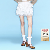 lefame拉飞姆春季 甜美洛可可荷叶A字摆绣花蛋糕裙短裙女 新款