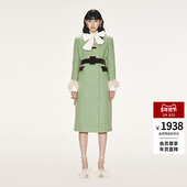 lefame拉飞姆骑士风珠宝蝴蝶结羽毛长外套