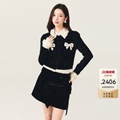 千金风洛可可欧根纱拼接针织开衫 时尚 上衣女 新款 lefame拉飞姆冬季