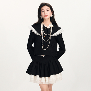 lefame拉飞姆2026早春新品 洛可可翻领绣花边羊毛短外套上衣 时尚