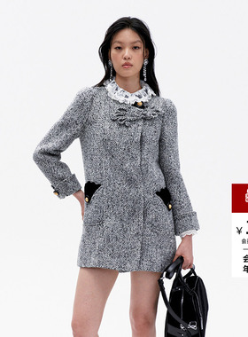 lefame拉飞姆冬季女格雷系千金感中长外套毛呢大衣