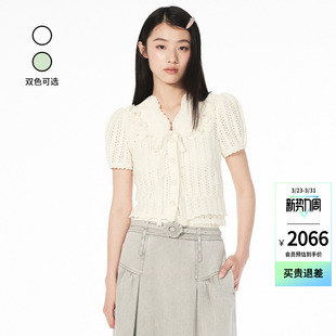 假两件洛可可缎面拼接短袖 时尚 针织上衣 新款 lefame拉飞姆2026夏季